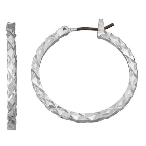 NAPIER Contemporary Silver Diamond Shape Textured Hoop Earrings**NEW! - Picture 2 of 3